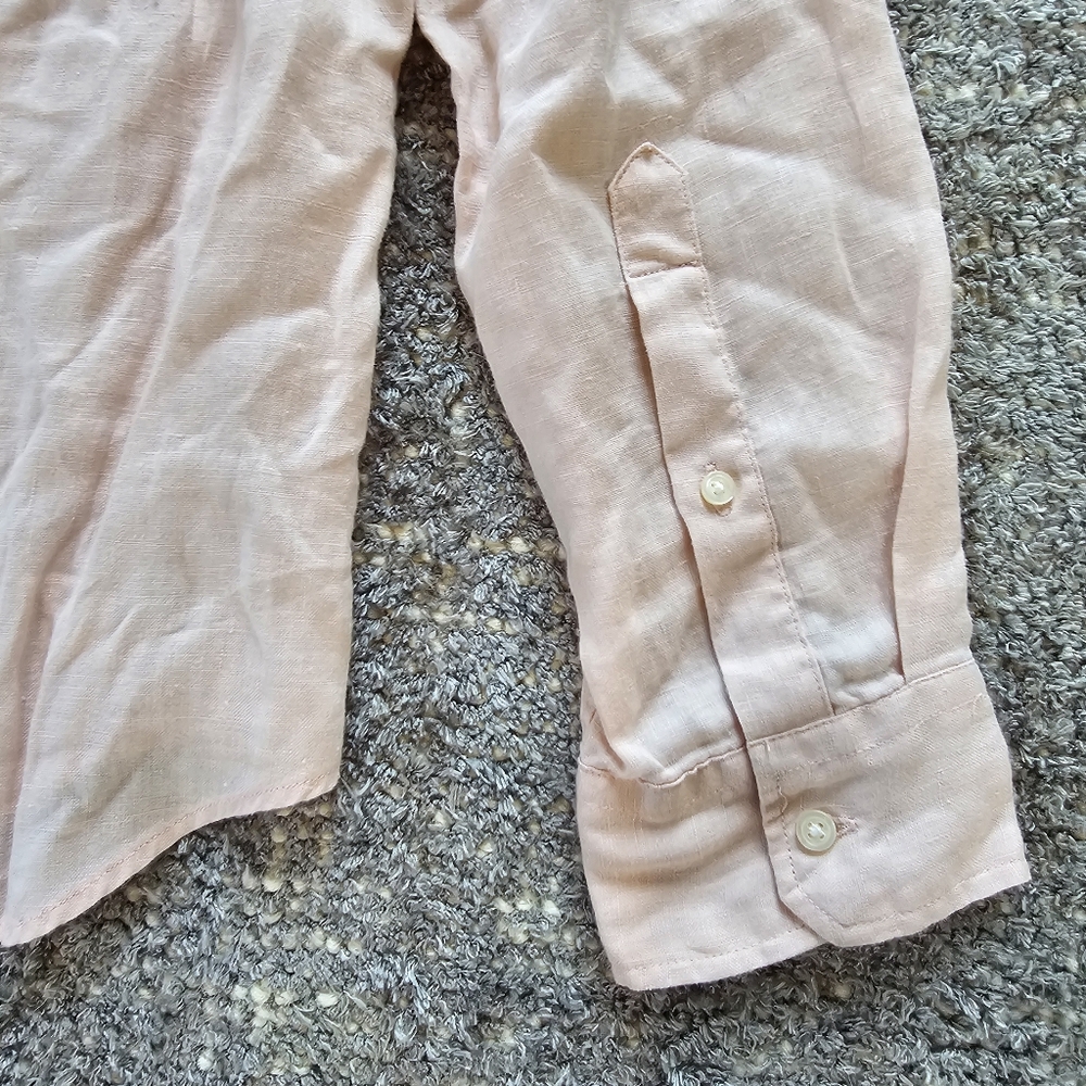Vince. 100% Linen Long Sleeve Button Up Shirt Peach Mens Medium - Picture 6 of 9